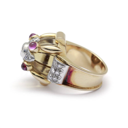Bague 55 Bague architecturale en or jaune, platine, citrine, diamants et rubis 58 Facettes 230037SP