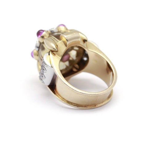 Bague 55 Bague architecturale en or jaune, platine, citrine, diamants et rubis 58 Facettes 230037SP