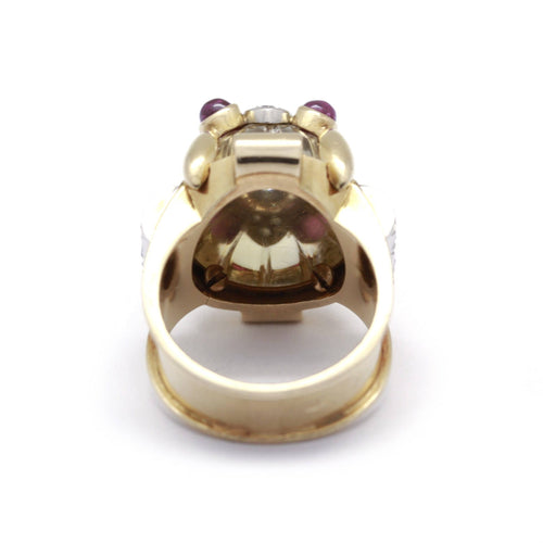 Bague 55 Bague architecturale en or jaune, platine, citrine, diamants et rubis 58 Facettes 230037SP