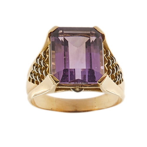 Bague Bague - Améthyste rectangulaire 6,50 ct en or jaune 18 ct 58 Facettes 35012