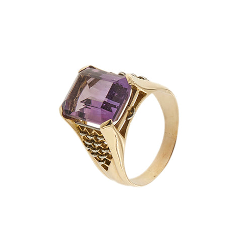 Bague Bague - Améthyste rectangulaire 6,50 ct en or jaune 18 ct 58 Facettes 35012