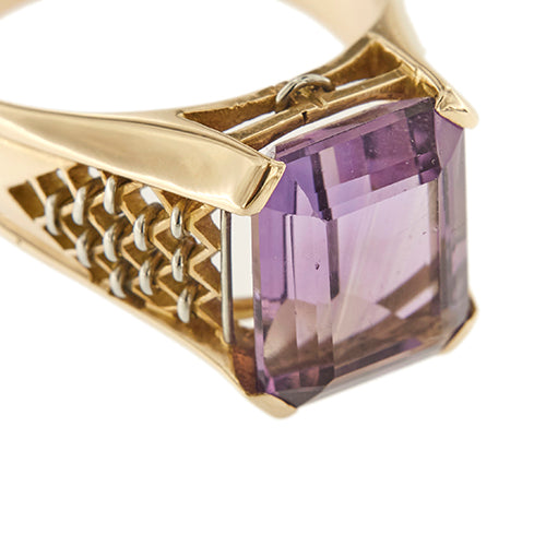 Bague Bague - Améthyste rectangulaire 6,50 ct en or jaune 18 ct 58 Facettes 35012