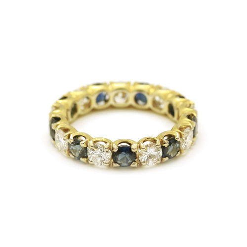 Bague 54 Alliance américaine en or jaune, diamants et saphirs 58 Facettes 230006SP