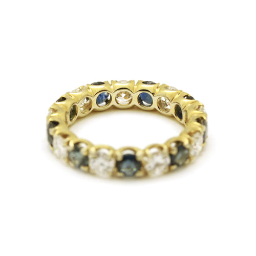 Bague 54 Alliance américaine en or jaune, diamants et saphirs 58 Facettes 230006SP