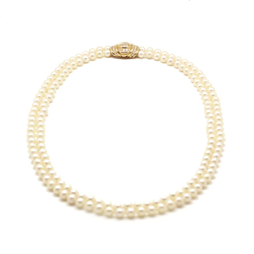 Collier Collier double rang en or jaune, perles de culture et diamants 58 Facettes 150004SP