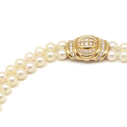 Collier Collier double rang en or jaune, perles de culture et diamants 58 Facettes 150004SP