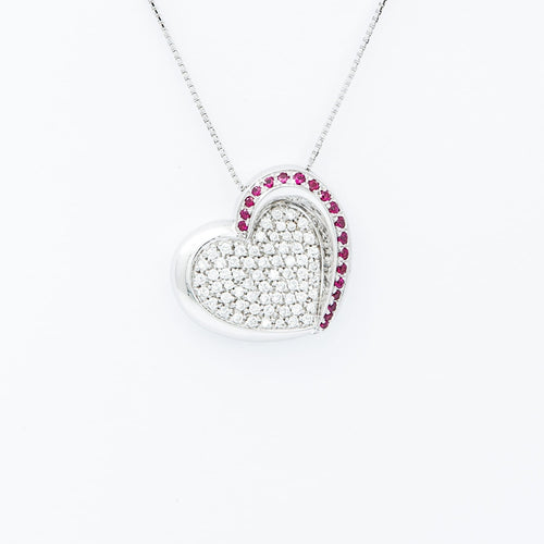 Collier Collier cœur en or blanc, diamants et rubis 58 Facettes 220549R