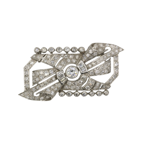 Art déco - Broche en or 750, platine et diamants