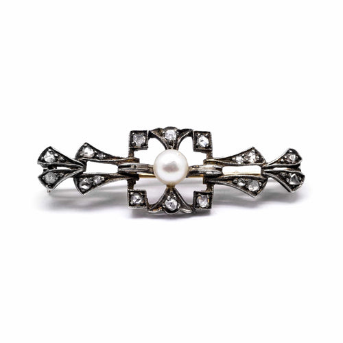 Broche Broche XIXe en or, argent, perle et diamants 58 Facettes 140400R