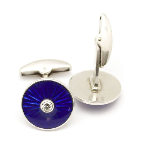 Boutons de manchette Boutons de manchette en or blanc, émail et diamants 58 Facettes 190059R