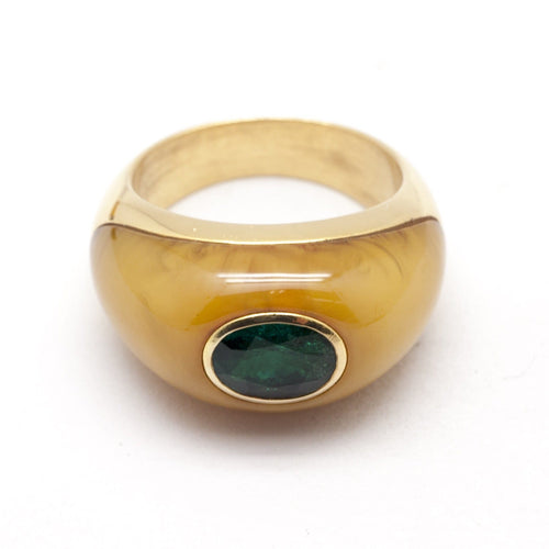 Bague 52 Bague jonc en or jaune, émeraude et ambre 58 Facettes 120172R
