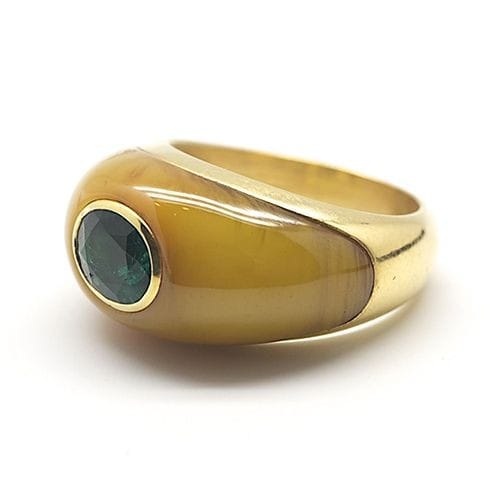 Bague 52 Bague jonc en or jaune, émeraude et ambre 58 Facettes 120172R