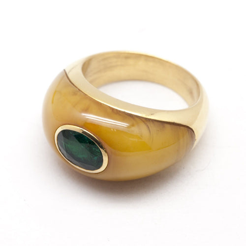 Bague 52 Bague jonc en or jaune, émeraude et ambre 58 Facettes 120172R