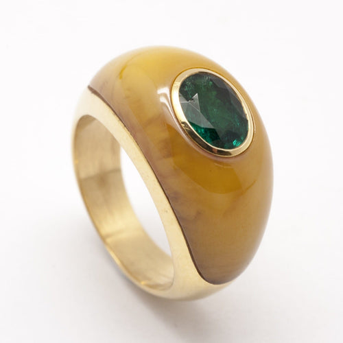 Bague 52 Bague jonc en or jaune, émeraude et ambre 58 Facettes 120172R