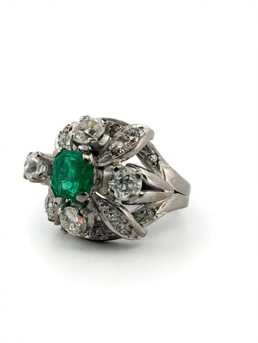 Bague 53 Bague émeraude centrale en platine et diamants 58 Facettes 562/26 A