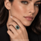 Bague 54 Bague ovale en platine avec opale cabochon et émeraudes 58 Facettes AN519 (00029)