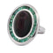 Bague 54 Bague ovale en platine avec opale cabochon et émeraudes 58 Facettes AN519 (00029)