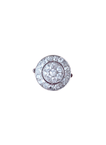 Art déco - Bague cible double entourage en or blanc, platine et diamants