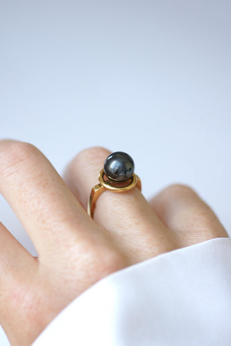 Bague 51 Dinh Van - Bague Boule Spirale en or jaune et hématite 58 Facettes