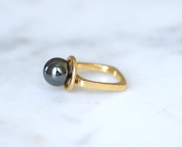 Bague 51 Dinh Van - Bague Boule Spirale en or jaune et hématite 58 Facettes