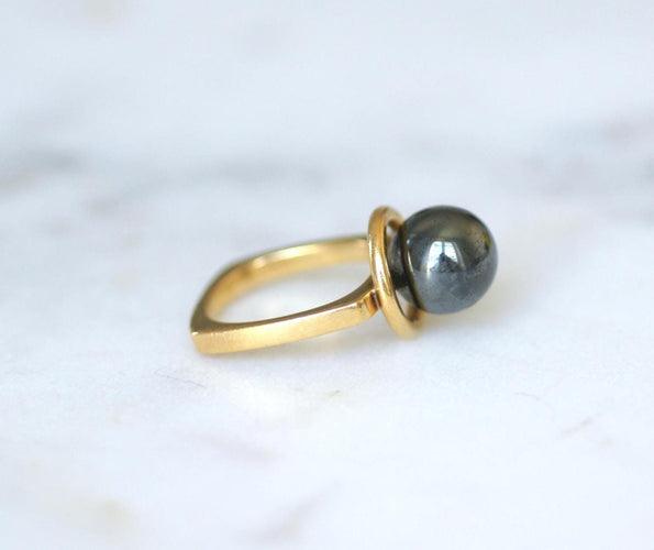 Bague 51 Dinh Van - Bague Boule Spirale en or jaune et hématite 58 Facettes