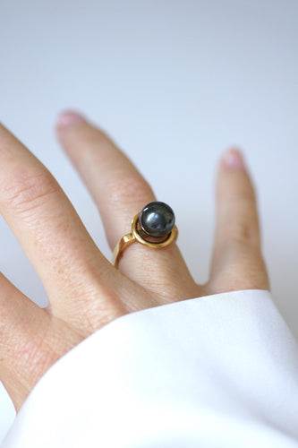 Bague 51 Dinh Van - Bague Boule Spirale en or jaune et hématite 58 Facettes