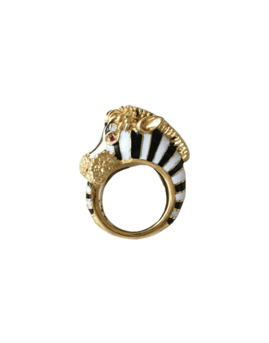 Bague 47 Frascarolo - Bague zèbre en or jaune, émail, rubis et diamants 58 Facettes