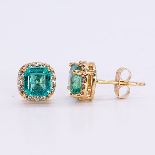 Boucles d'oreilles Boucles d'oreilles en or jaune 14 ct, émeraudes et diamants 58 Facettes E0057