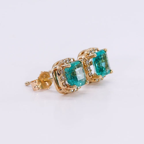 Boucles d'oreilles Boucles d'oreilles en or jaune 14 ct, émeraudes et diamants 58 Facettes E0057