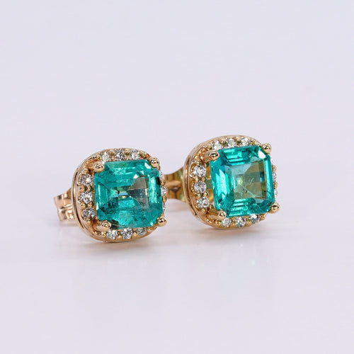 Boucles d'oreilles Boucles d'oreilles en or jaune 14 ct, émeraudes et diamants 58 Facettes E0057