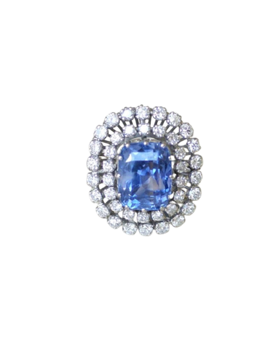 Bague 57 Bague saphir de Ceylan en or blanc et diamants 58 Facettes