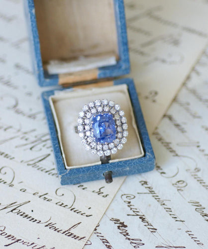 Bague 57 Bague saphir de Ceylan en or blanc et diamants 58 Facettes