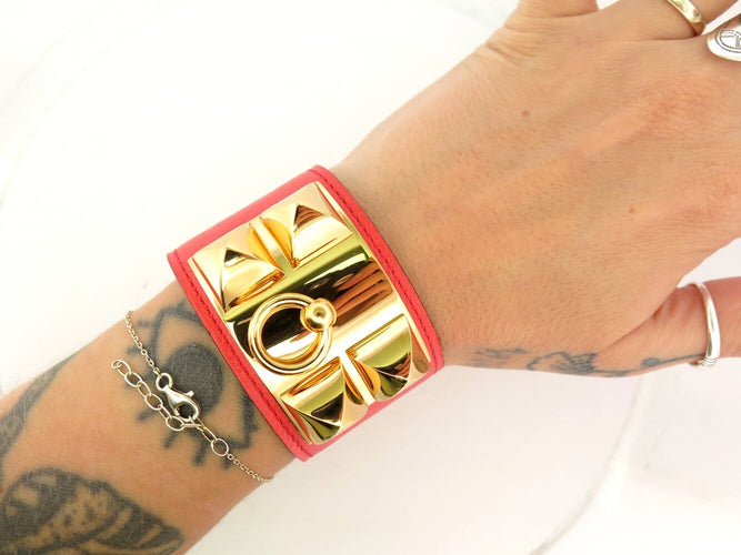 Bracelet Hermès Collier de Chien Médor - Bracelet en cuir Epsom rose 58 Facettes 276893