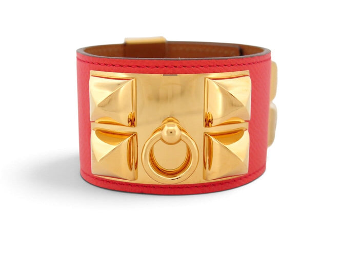 Bracelet Hermès Collier de Chien Médor - Bracelet en cuir Epsom rose 58 Facettes 276893