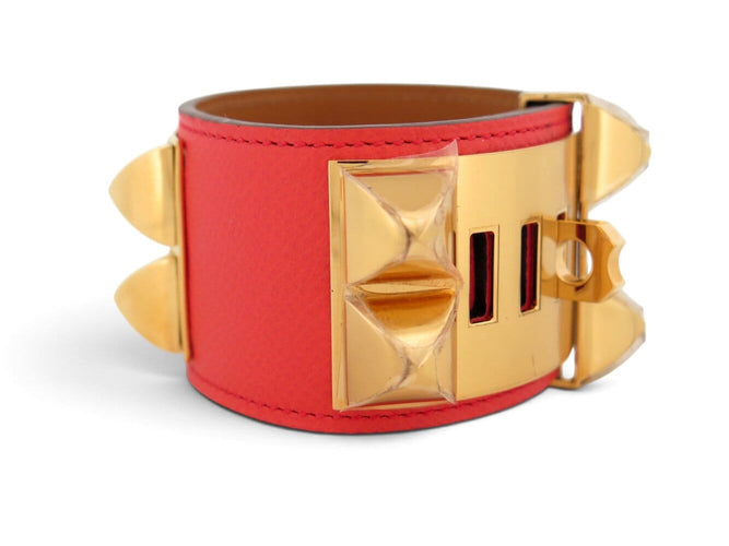 Bracelet Hermès Collier de Chien Médor - Bracelet en cuir Epsom rose 58 Facettes 276893