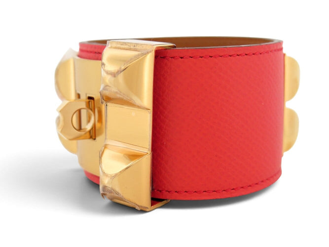 Bracelet Hermès Collier de Chien Médor - Bracelet en cuir Epsom rose 58 Facettes 276893