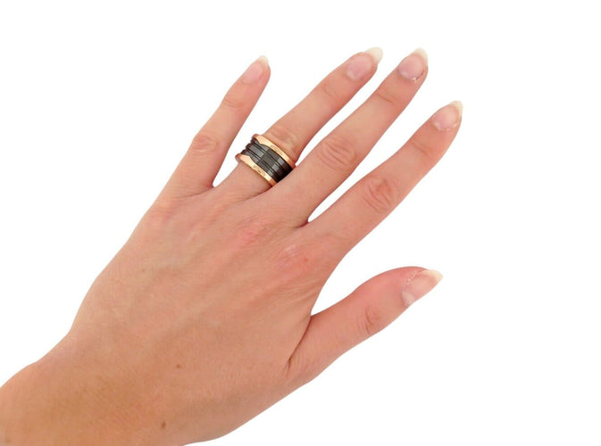 Bague 52 Bulgari B.zero1 - Bague en or rose 18k et céramique noire 58 Facettes 276699