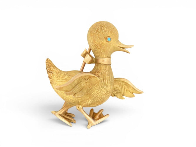 Broche Boucheron - Broche canard en or jaune 18k, turquoise et diamants 58 Facettes 276293
