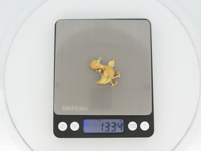 Broche Boucheron - Broche canard en or jaune 18k, turquoise et diamants 58 Facettes 276293
