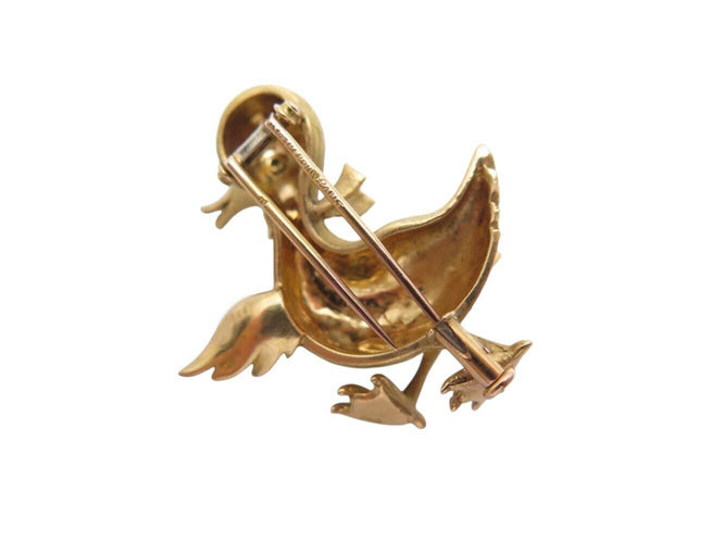 Broche Boucheron - Broche canard en or jaune 18k, turquoise et diamants 58 Facettes 276293