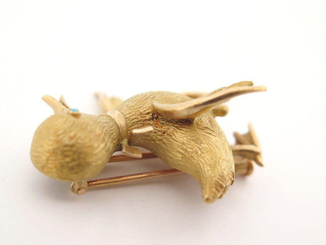 Broche Boucheron - Broche canard en or jaune 18k, turquoise et diamants 58 Facettes 276293