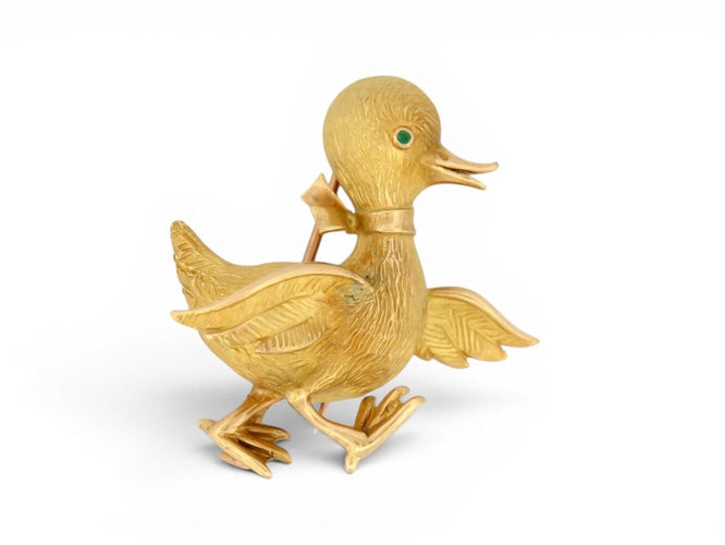Broche Boucheron - Broche canard en or jaune 18K, émeraude et diamants 58 Facettes 276292