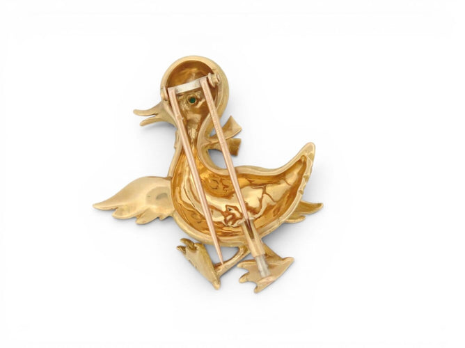 Broche Boucheron - Broche canard en or jaune 18K, émeraude et diamants 58 Facettes 276292