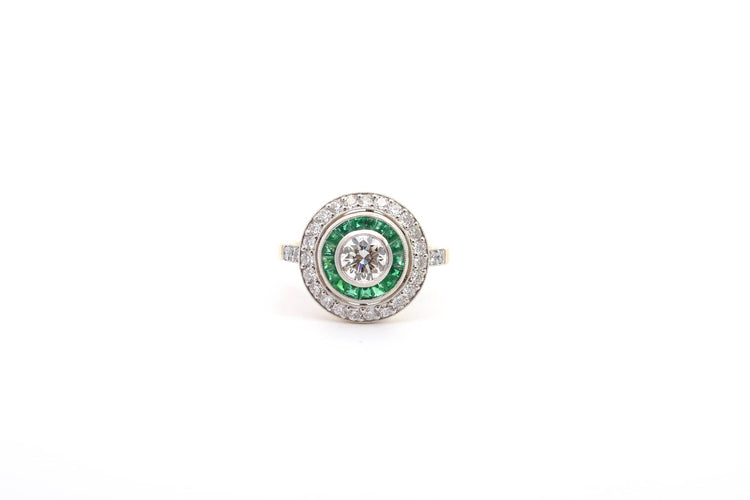 Bague 54 Bague Art déco en platine et or 18k, diamants et émeraudes 58 Facettes 26477-26557