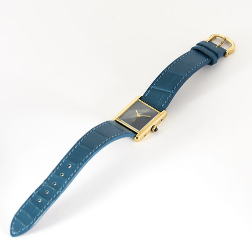 Montre Cartier Tank Must - Montre en argent plaqué or cadran bleu 58 Facettes A1249