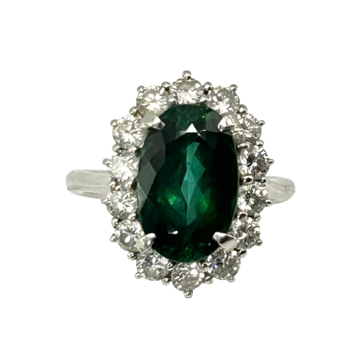 Bague 50 Bague cocktail en platine, tourmaline verdélite 4,60 ct et diamants 58 Facettes ANELLO TORMALINA VERDEITE