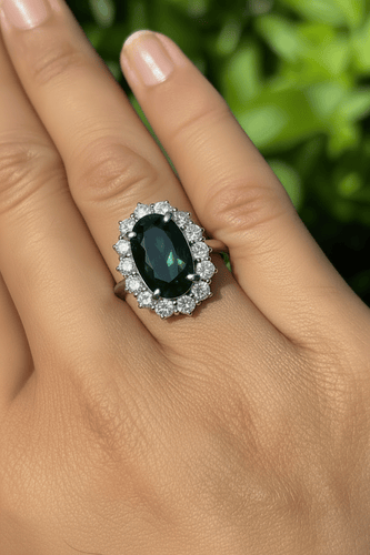 Bague 50 Bague cocktail en platine, tourmaline verdélite 4,60 ct et diamants 58 Facettes ANELLO TORMALINA VERDEITE