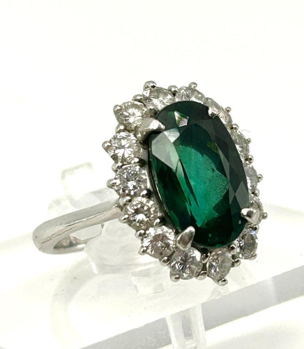 Bague 50 Bague cocktail en platine, tourmaline verdélite 4,60 ct et diamants 58 Facettes ANELLO TORMALINA VERDEITE