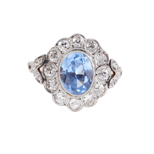 Bague 57 Bague vintage en or jaune 18K, platine, spinelle et diamants 58 Facettes 131528H
