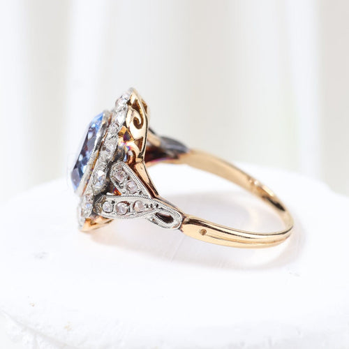 Bague 57 Bague vintage en or jaune 18K, platine, spinelle et diamants 58 Facettes 131528H